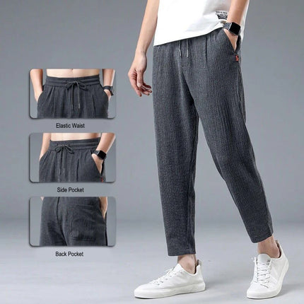 Summer Ice Silk Man Jogger Linen Pants Casual Wide Summer Sweatpants Male Spring Lightweight Halking Harem Trousers