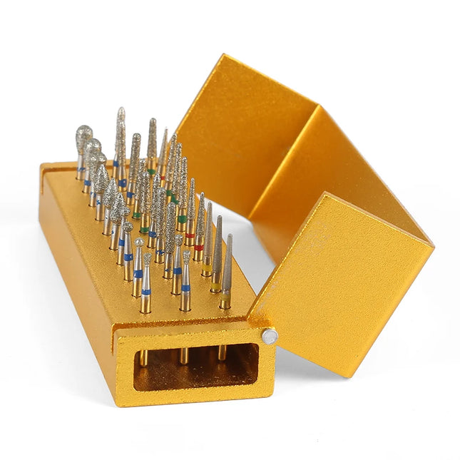 Dental Diamond Polishing Kit - 30pcs High-Speed Burs 1 Aluminum Disinfection Block for Teeth Grinding, Shaping & Polishing