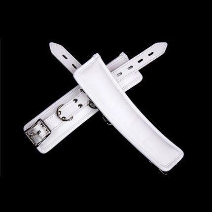 Soft Padded White BDSM Bondage Restraint Wrist Handcuffs Neck Collar Ankle Cuffs with Chain Slave Erotic Flirting Adult Sex Toys