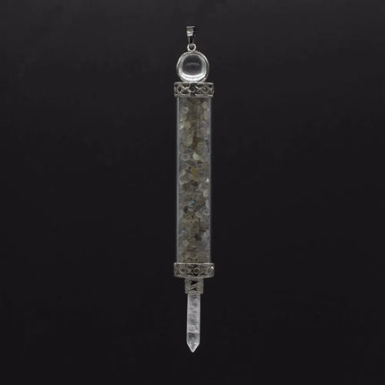 KFT Natural Healing Crystal Quartz Tourmaline Lapis Lazuli Long Pillar Wishing Bottle Reiki Stone Pendulum Pendant Jewelry