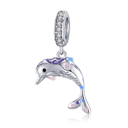 WOSTU 925 Sterling Silver Blue Conch Charm Ocean Bead Animal Turtle Starfish Pendant Fit Original Bracelet Necklace DIY Jewelry