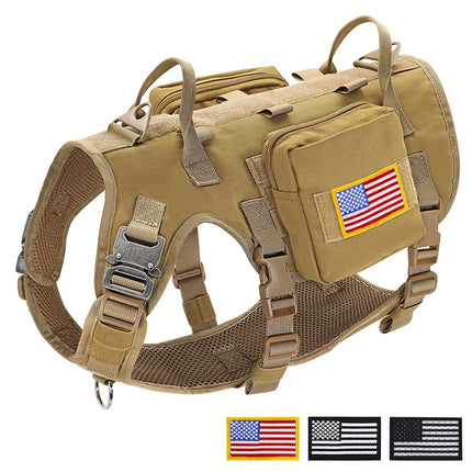 Durable Tactical Military Dog Harness Strong Nylon Pet Vest Working Dog Training Harness With 2 Bags 3 Flags For Small Large Dogs