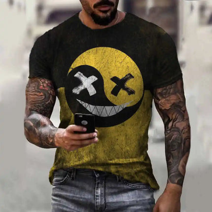 Funny Smiling Face Graphic 3D Print Men T Shirt Street Trendy Fashion Casual Summer O-Neck Short Sleeve Oversized T Shirt Tops