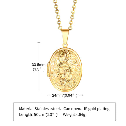 Delicate Floral Oval Heart Locket Pendant Necklaces for Women,Stainless Steel Photo Frame Promise Love Keepsake Gift
