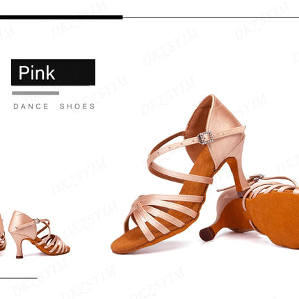 DKZSYIM Latin Dance Shoes Women High Heel Silk Dance Shoes lady Soft Bottom Dance Shoes heeled 8cm Girls Salsa Ballroom Shoes