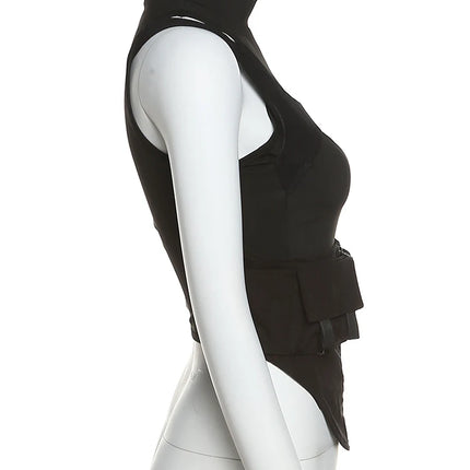 Sisterlinda Spring Mesh Patchwork Sexy Cool Moto Y2K Tank Top Women Skinny Belt Zip Multi-Layer Sporty Locomotive Trend Vest2022