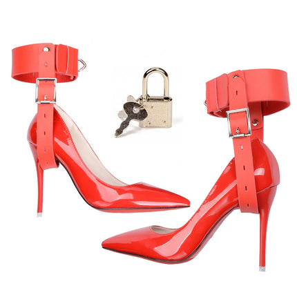 Leather High Heels Strap Exotic Toys Sex Game Fixed Ankle and Shoes with Lock Bdsm Sex for Woman Erotic Restraint Bondage Belt