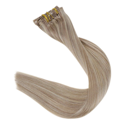 Full Shine PU Clip Hair Extensions Remy Human Hair 100g Seamless Invisible Clip In Extensions Human Hair Balayage Color Blonde