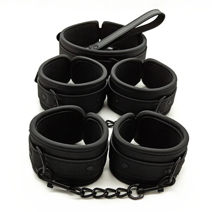 Sexy Adjustable Leather Handcuffs Collar Adult Toys Sex Games Bondage Restraints Exotic Accessories Sex Toys for Woman Couples