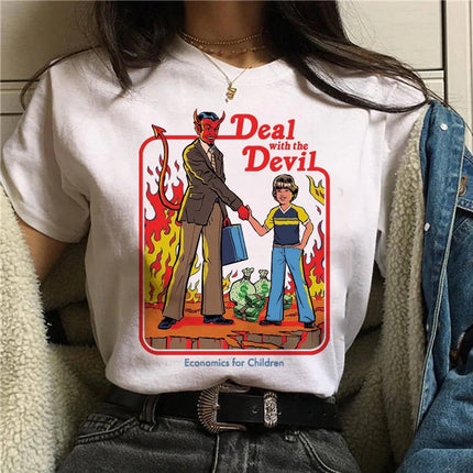 Harajuku Funny Female T-shirt Satan Vintage Graphic Tees Dogs Mommy Can We Keep Him Fashion Short Sleeve T Shirt Women Tops