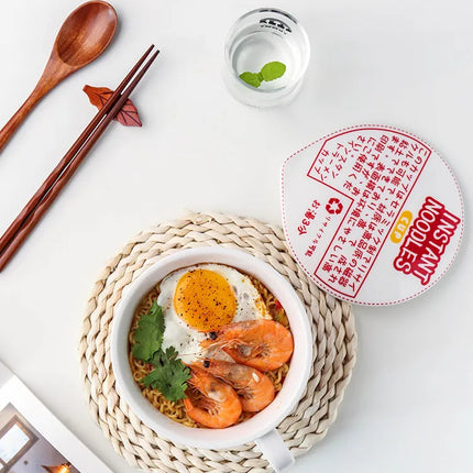ins style creative instant noodle ceramic Cup bowl with cover bento box Student lunch box instant noodle Bowl soup Bowl set