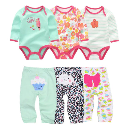 Cotton 6/8PCS Newborn Baby Boy Clothes 0-12M Autumn Bodysuits+Pants Boys Baby Clothing Sets Full Sleeve Baby Girl Clothes