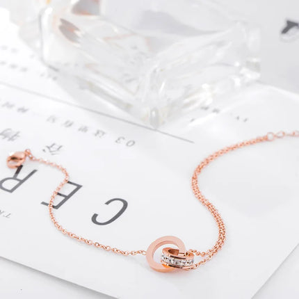 316L Stainless Steel Fashion High-end Jewelry Embedded Zircon Round Roman Numerals Ankle Ornaments Charm Chain Anklet For Women