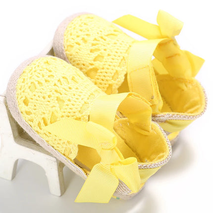 VALEN SINA  Newborn Baby Shoes Yellow Baby Girl Shoes Girl Classic Bowknot Sole Anti-slip PU Shoes First Walker Toddler Shoes