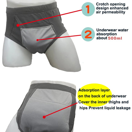 Men's Washable Incontinence Shorts Open Underwear Adults Patient Reusable Breathable Pant Diapers for Adults Prostate 500ml