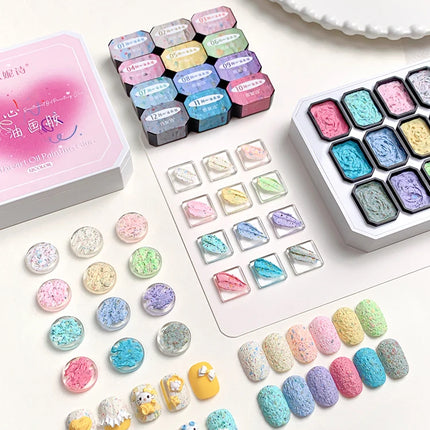12 Colors Set No-wash Embossed Texture UV Gel Glitter Nail Art Paint Chrome Nail Art Colored Gel Paint