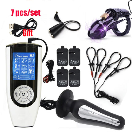 Strong BDSM Electric Shock Anal Vaginal Plug E-Stim Penis Ring Urethral Dilator Massage Gloves Nipple Clamps Sex Therapy Toy Kit