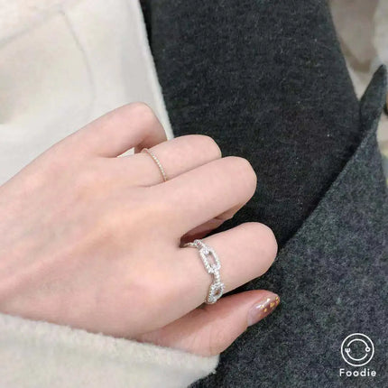 925 Sterling Silver Classic Link Chain Shape Simulated Diamond Stackable Ring for Women Crystal Zircon Engagement Rings