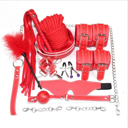 10Pcs/set Exotic Accessories Nylon Sex Bondage Set Lingerie Handcuffs Whip Rope Anal Vibrator Adult Sex Toy for Couples S0146