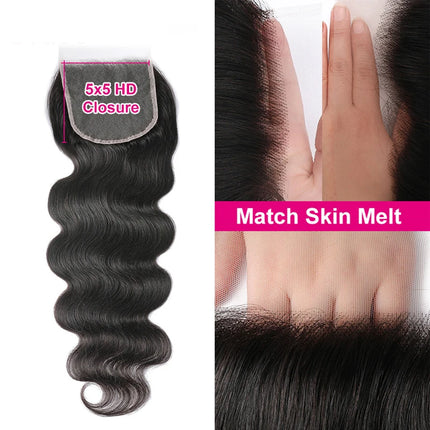 UNice Body Wave Human Hair 4x4 Lace Closure & 5x5 HD Lace Closure Natural Color Human Hair Lace Closure 1Pcs 150% Density