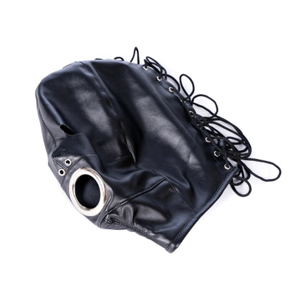SM Leather Hood Blindfold,Head Harnes Mask With Dildo Penis Mouth Gag,Fetish Slave BDSM Bondage Gimp,Adult Sex Toy For Women Men