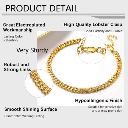 U7 6mm Wide 8.5inches Cuban Link Anklets for Women Adjustable Ankle Bracelets Men Gold Color Black Stainless Steel Jewelry