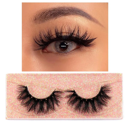 FOXESJI False Eyelashes 3D Mink Eye Lashes Strip Fluffy Dramatic Thick Cross Mink Eyelashes Soft Wispy Fake Eyelashes Extension