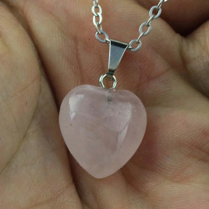 KFT Natural Rose Crystal Quartz Stone Heart Love Pendant Healing Amethyst Aquamarine Chakra Reiki Necklace Mother's Day Gifts