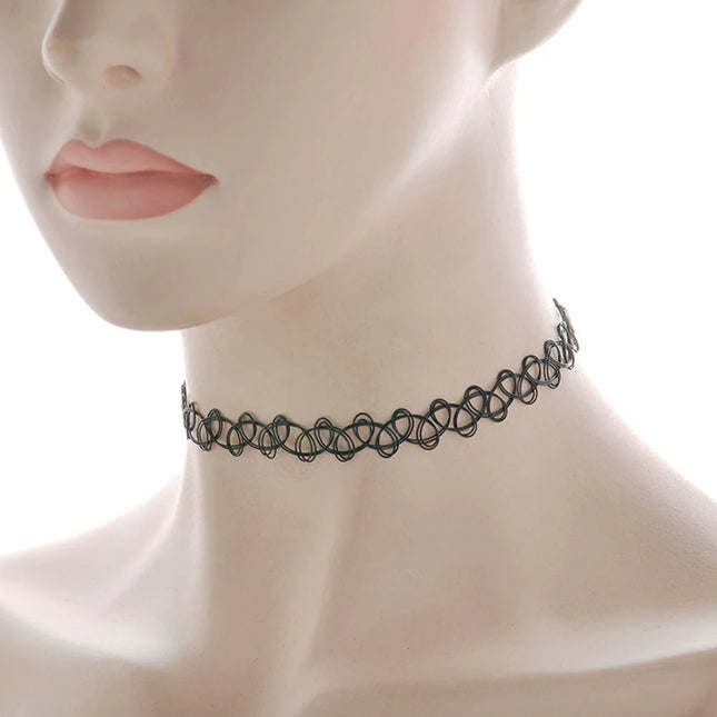 12pcs/lot Hot Sell Vintage Hippy Stretch Tattoo Choker Necklace Elastic Chocker Necklace Fishing Line Tattoo Colorful Necklace