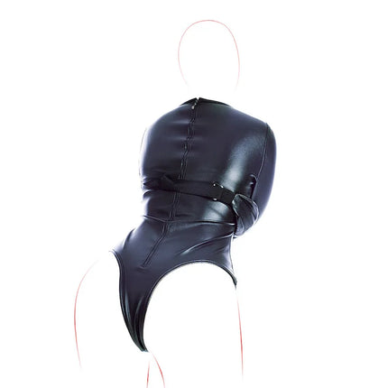 BDSM Bondage Long Sleeve Bodysuit,Adjustable Belt,Leather Arm Binder Restraint Straitjacket,Slave Cosplay Costume Women Sex Toys