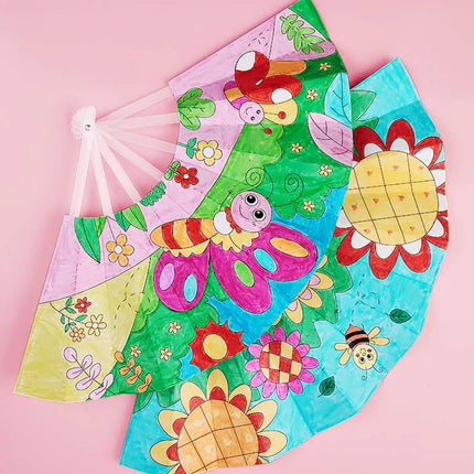 Painting Summer Fan DIY Toys For Children Cartoon Animal Color Graffiti Origami Fan Art Craft Toy Creative Drawing Kids