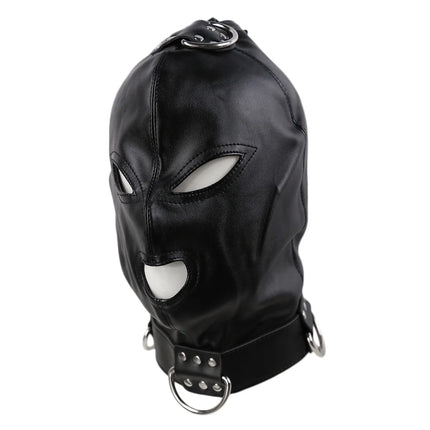 Exotic Accessories of SM Pu Leather Sex Black Head Bondage Hood with Open Eye Mouth for Erotic Couple Flirting Toys Mask Cosplay