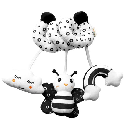Hanging Toys Car Seat Crib Mobile Infant Baby Spiral Plush Bed Stroller Bar Black and White Color Toy with Rattles BB Squeaker