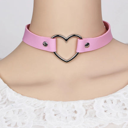 Punk Women Ladies Accessories Goth Japanese Harajuku Kawaii Lolita Jewelry PU Leather Collar Heart Necklace Bdsm Body Harness