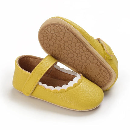 VALEN SINA  Newborn Baby Shoes Yellow Baby Girl Shoes Girl Classic Bowknot Sole Anti-slip PU Shoes First Walker Toddler Shoes