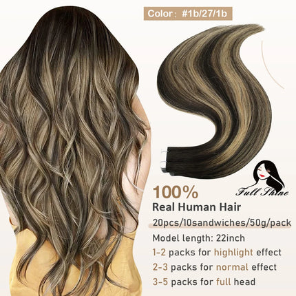 Full Shine Tape in Hair Extensions Remy Human Hair Balayage Highlights Natural Hair For Salon