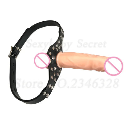 Double-Ended Dildos Gag Strap On Open Mouth Dong Plug PU Leather Harness Realistic Cock Bondage Adult Games Sex Toys For Couples