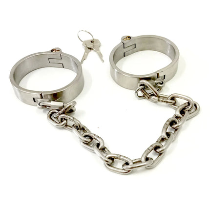 Stealth Lock Metal Stainless Steel Oval Fetters Anklet Cuffs With Detachable Chain Bondage Shackles Adult Restraint BDSM Sex Toy