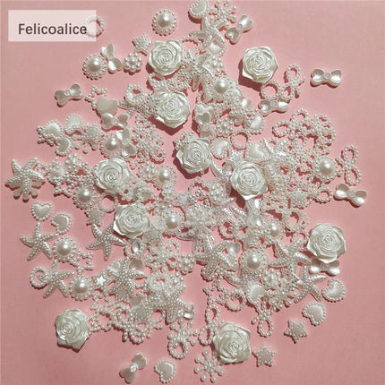 100pcs Assorted Pink ABS Pearl Bow Heart Flatback Cabochons DIY Resin Shaker Charms Molds Stuff Moon Star Slime Fillings Fillers