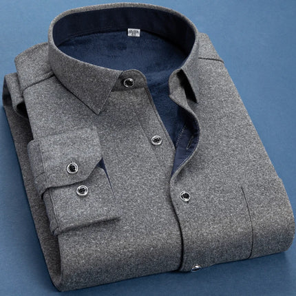 M-6XL Autumn Winter Men Fleece Warm Shirt 2025 Male Fashion Solid Long Sleeve Business Big Size Shirt Plaid Thick Warm Shirt