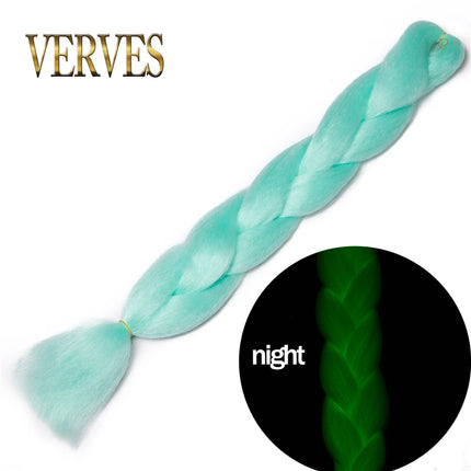 VERVES Light Synthetic Braids 24 Inch Ombre Braiding Hair Extensions Jumbo Braid Shining In The Dark Luminous Braided Pink Green