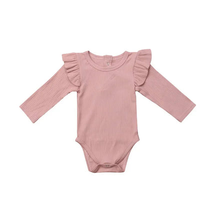 0-24months Unisex Baby bodysuit Long Sleeve Romper Cotton Ruffled Solid Beige White Black Pink Playsuit For Infant Girls