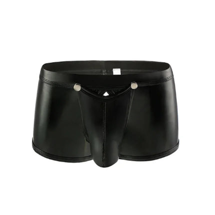 Sexy Mens PU Leather Boxer Shorts Removable Gay Penis Pouch Back Open Fashion Hot Gay Male Erotic Bulge Jockstrap Underwear