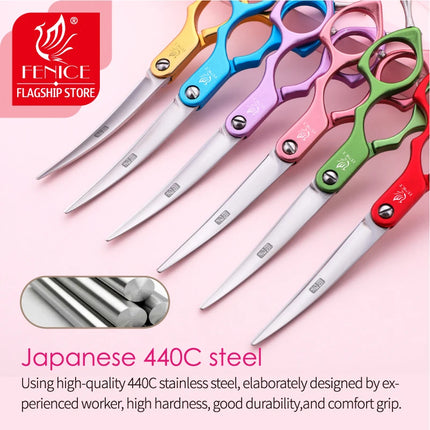 Fenice 6.0/6.5/7 Inch Professional Dog Grooming Scissors Curved Japan 440C Shear with High Quality Alloy Handle aseo de mascotas