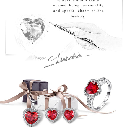 JewelryPalace Heart Love 3.6ct Created Ruby 925 Sterling Silver Pendant Necklace for Women No Chain Fashion Fine Jewelry Gift
