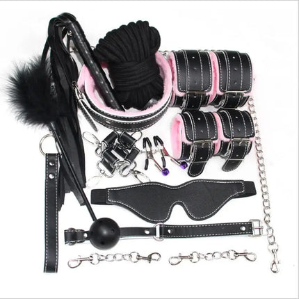 10Pcs/set Exotic Accessories Nylon Sex Bondage Set Lingerie Handcuffs Whip Rope Anal Vibrator Adult Sex Toy for Couples S0146