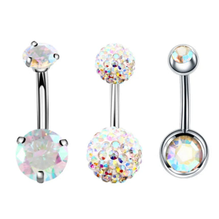 3PCS/Lot Surgical Steel Crystal Belly Button Piercing Set 14G Heart Belly Piercing Pack CZ Navel Ring Set Cute Belly Bar Bulk