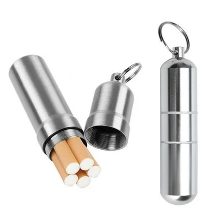 1pcs Silver Aluminum Alloy Cigarette Box Waterproof Cigarette Case Pill Toothpick Capsule Holder with Keychain Mens Gift