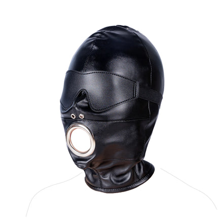 SM Leather Hood Blindfold,Head Harnes Mask With Dildo Penis Mouth Gag,Fetish Slave BDSM Bondage Gimp,Adult Sex Toy For Women Men