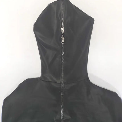 Black PU Leather Unisex kneeling slave prisoner Mummy Costumes Catsuit Halloween Cosplay Cover Bodysuit Gay Costume Lingerie